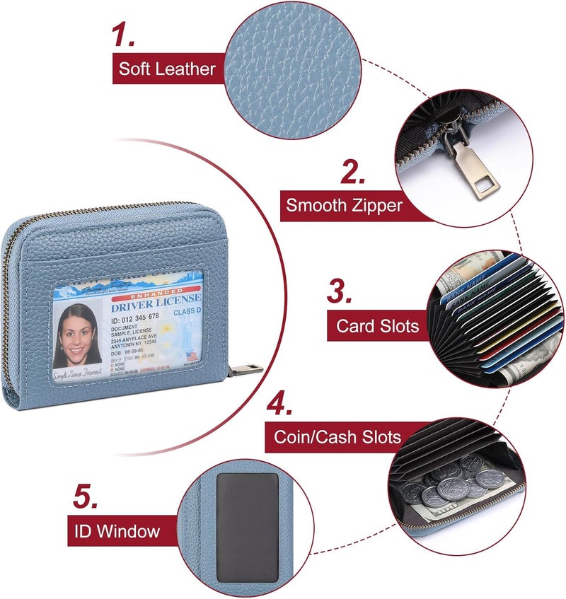 SENDEFN Leather Wallet Women RFID Blocking Small Compact Wallets Credit Card Holder with ID Window - Image 4